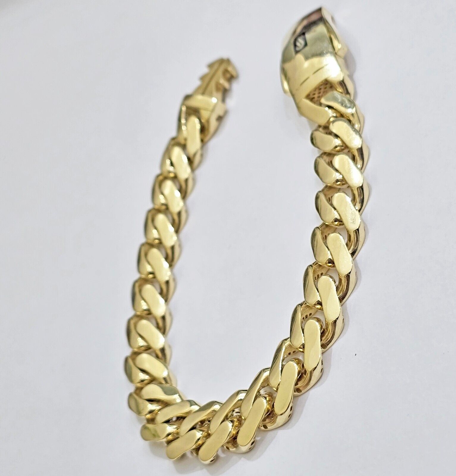 Real 10k Yellow Gold Bracelet 13mm 9 Inch Royal Monaco Cuban Link Mens Box Clasp - Reva Jeweler