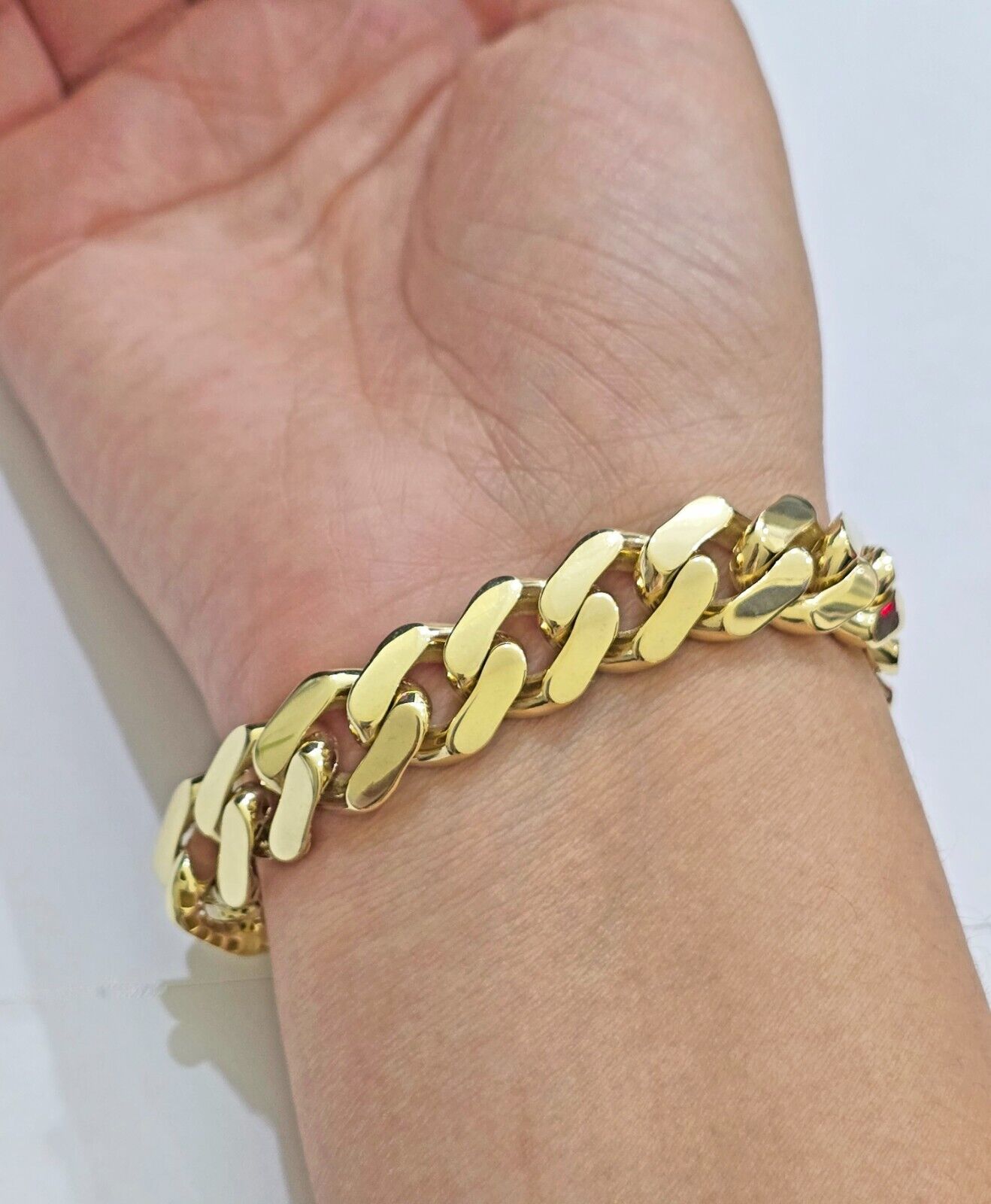 Real 10k Yellow Gold Bracelet 13mm 9 Inch Royal Monaco Cuban Link Mens Box Clasp - Reva Jeweler