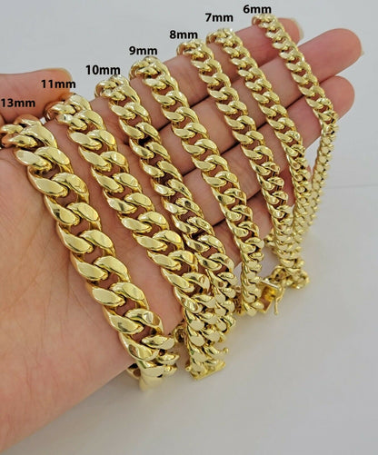 Real 10k Yellow Gold Bracelet 6mm - 13mm Miami Cuban Link 9" Inch Mens 10kt ,Chain - Reva Jeweler