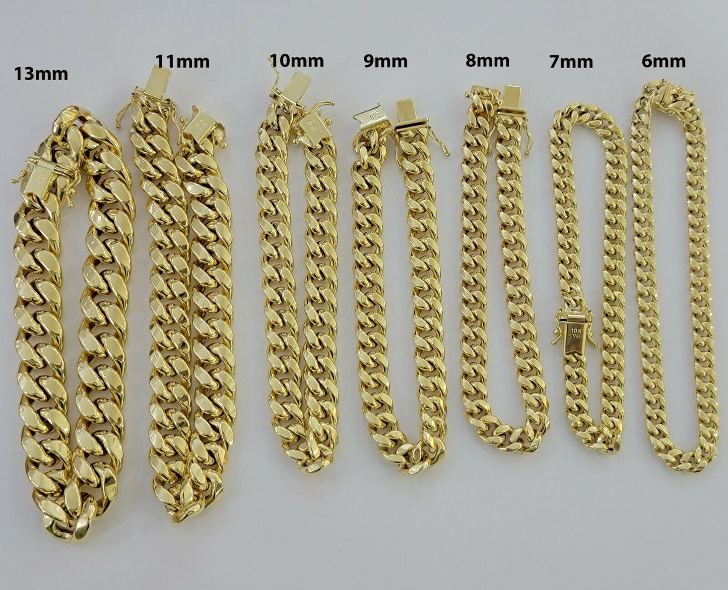Real 10k Yellow Gold Bracelet 6mm - 15mm Miami Cuban Link 7.5" - 9" Mens 10kt - Reva Jeweler