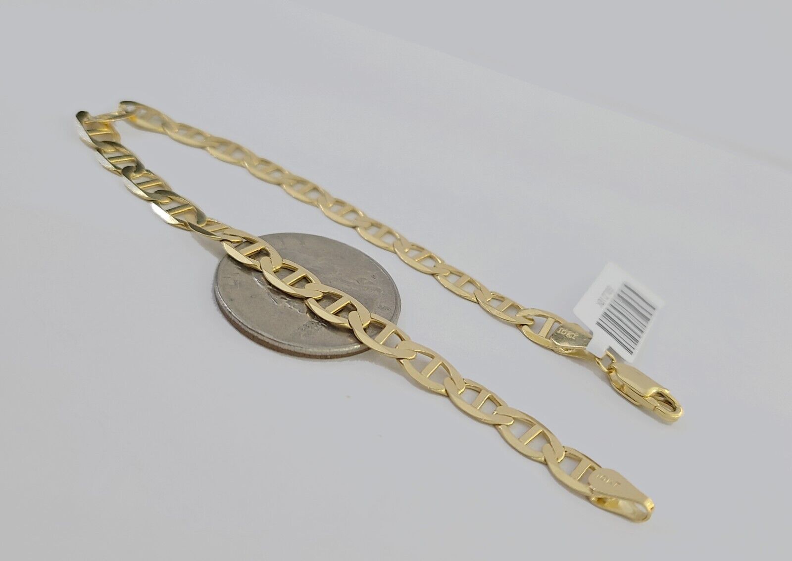 REAL 10k Yellow Gold Bracelet 6mm Anchor Mariner 8" Inch Lobster Lock - Reva Jeweler