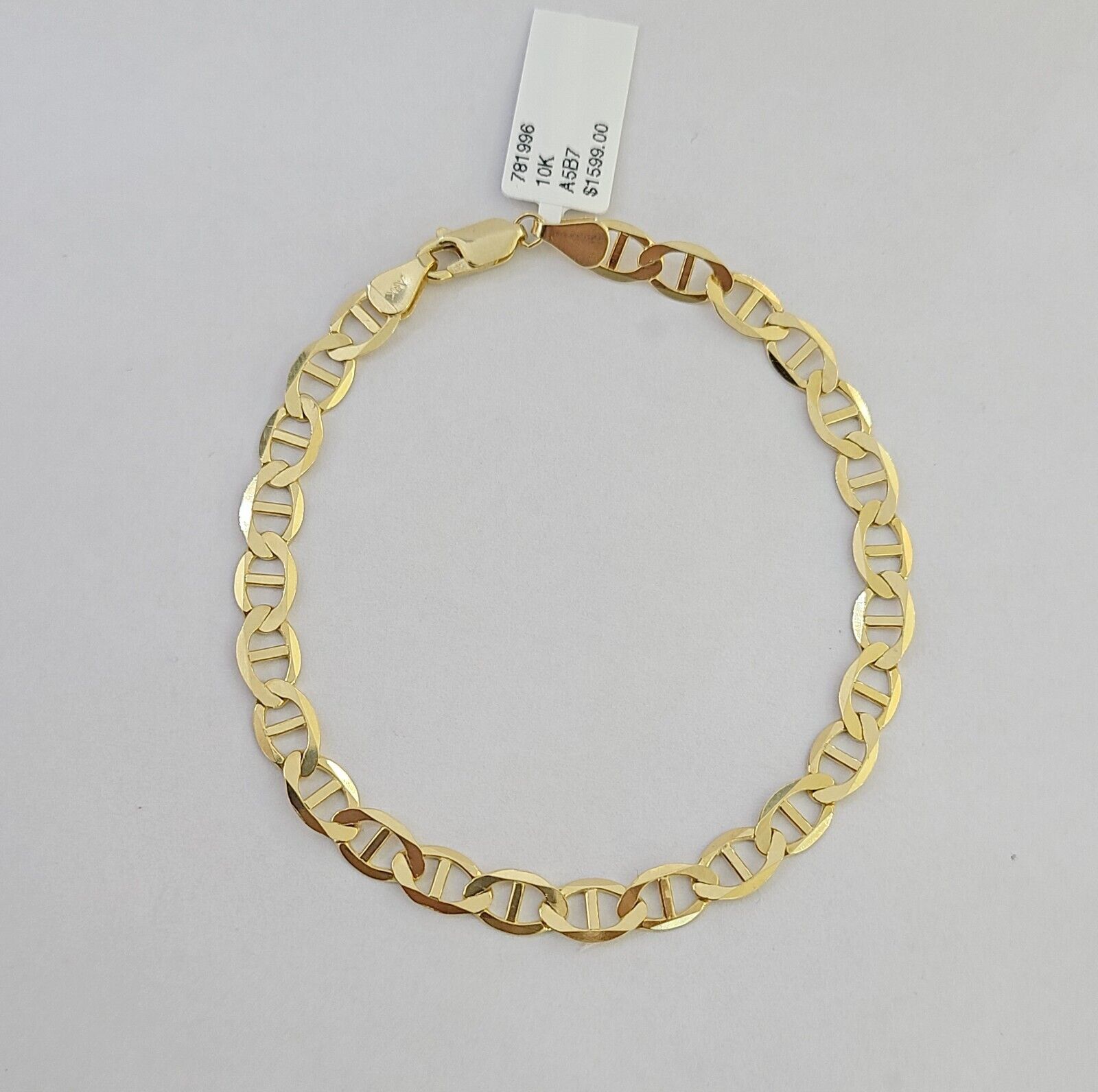 REAL 10k Yellow Gold Bracelet 6mm Anchor Mariner 8" Inch Lobster Lock - Reva Jeweler
