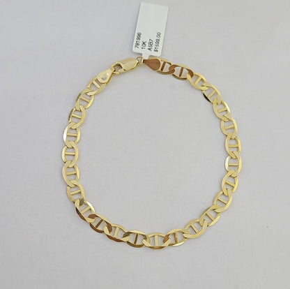 REAL 10k Yellow Gold Bracelet 6mm Anchor Mariner 8" Inch Lobster Lock - Reva Jeweler
