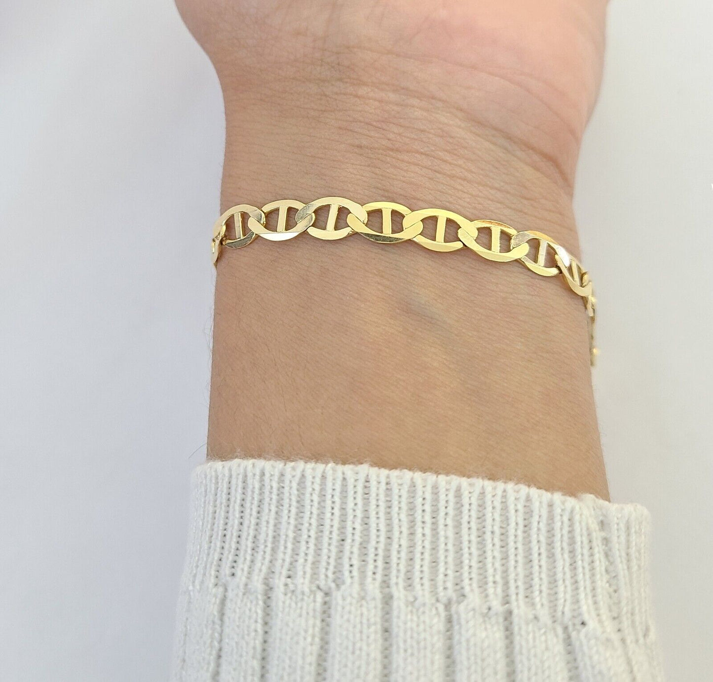 REAL 10k Yellow Gold Bracelet 6mm Anchor Mariner 8" Inch Lobster Lock - Reva Jeweler