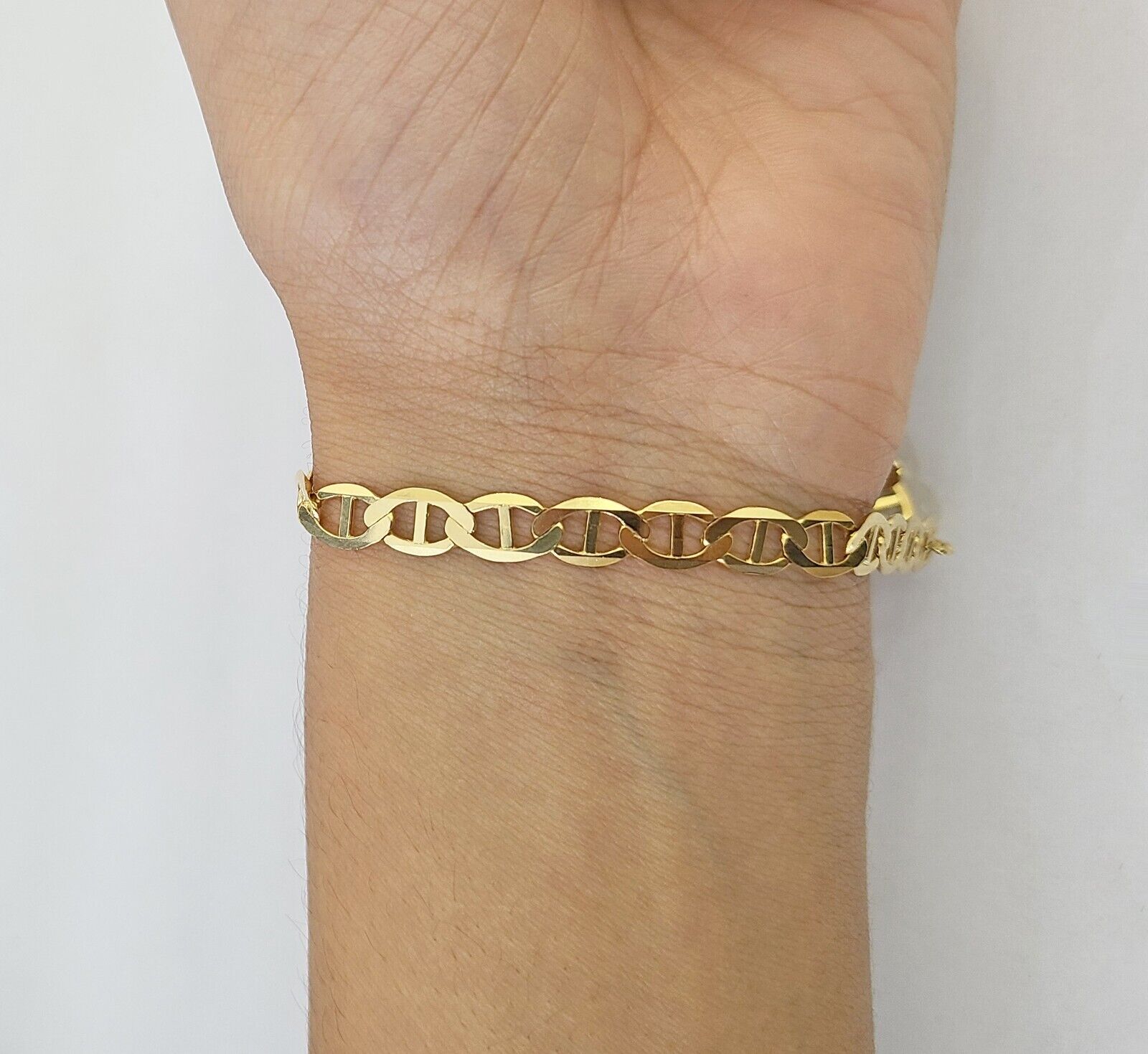 REAL 10k Yellow Gold Bracelet 6mm Anchor Mariner 8" Inch Lobster Lock - Reva Jeweler