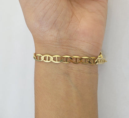 REAL 10k Yellow Gold Bracelet 6mm Anchor Mariner 8" Inch Lobster Lock - Reva Jeweler