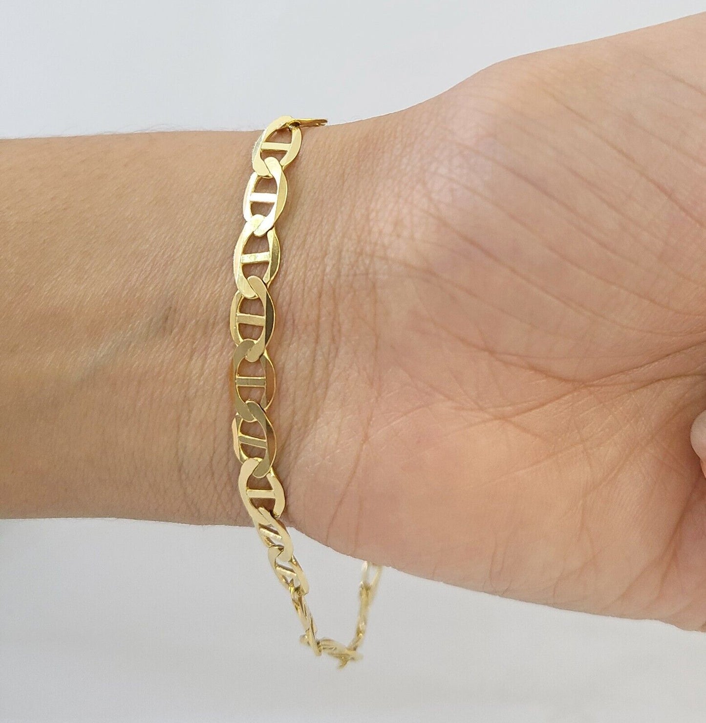 REAL 10k Yellow Gold Bracelet 6mm Anchor Mariner 8" Inch Lobster Lock - Reva Jeweler