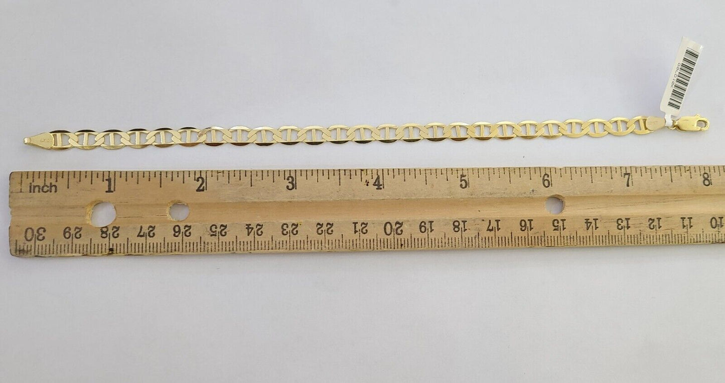 REAL 10k Yellow Gold Bracelet 6mm Anchor Mariner 8" Inch Lobster Lock - Reva Jeweler