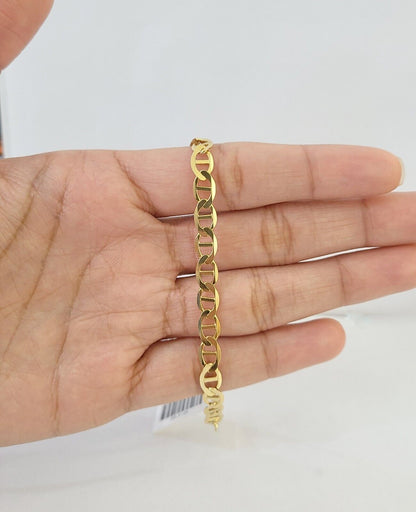 REAL 10k Yellow Gold Bracelet 6mm Anchor Mariner 8" Inch Lobster Lock - Reva Jeweler