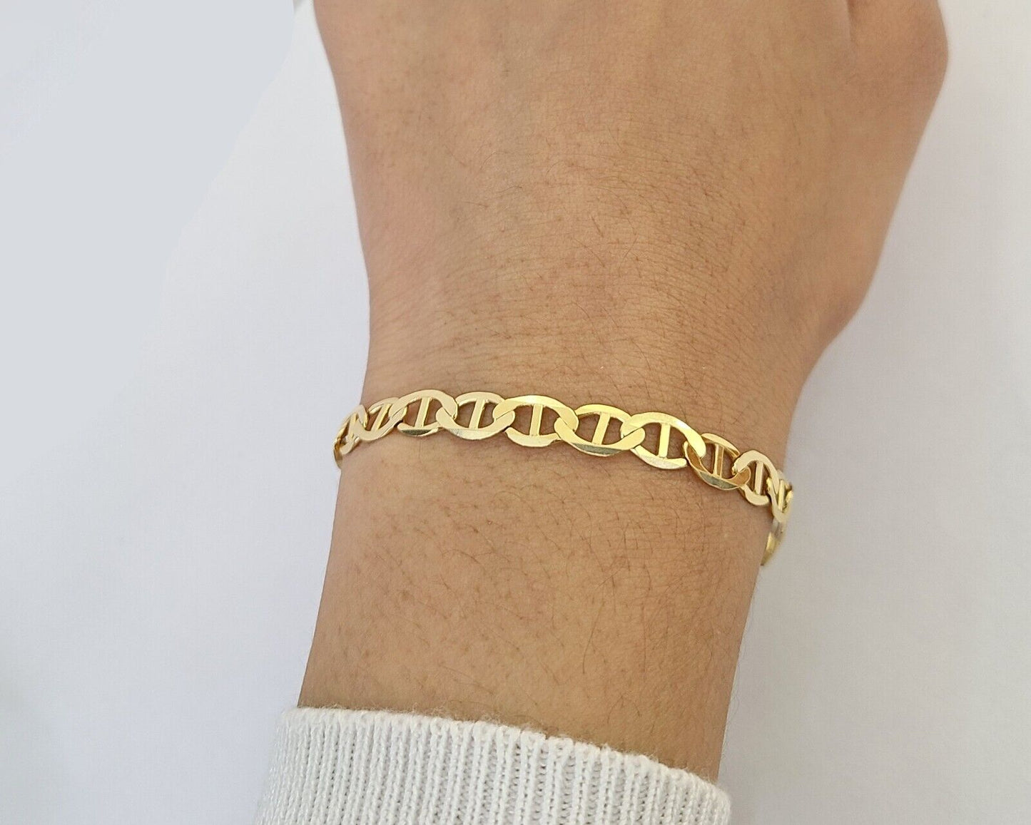 REAL 10k Yellow Gold Bracelet 6mm Anchor Mariner 8" Inch Lobster Lock - Reva Jeweler