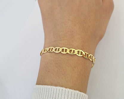 REAL 10k Yellow Gold Bracelet 6mm Anchor Mariner 8" Inch Lobster Lock - Reva Jeweler
