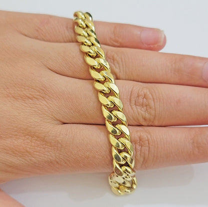 Real 10k Yellow Gold Bracelet 9mm Miami Cuban Link Men's 8.5" inch 10kt Unisex - Reva Jeweler