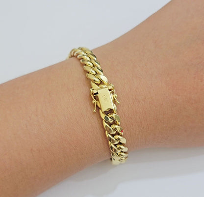 Real 10k Yellow Gold Bracelet 9mm Miami Cuban Link Men's 8.5" inch 10kt Unisex - Reva Jeweler