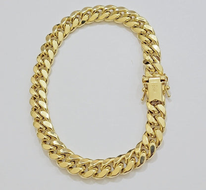 Real 10k Yellow Gold Bracelet 9mm Miami Cuban Link Men's 8.5" inch 10kt Unisex - Reva Jeweler