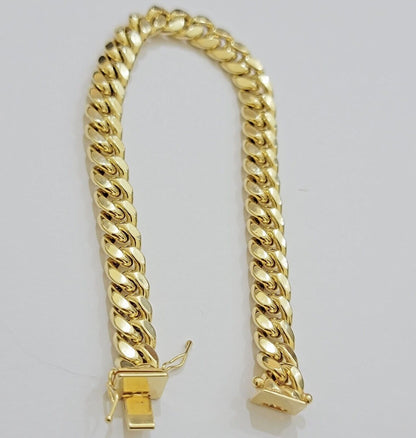 Real 10k Yellow Gold Bracelet 9mm Miami Cuban Link Men's 8.5" inch 10kt Unisex - Reva Jeweler
