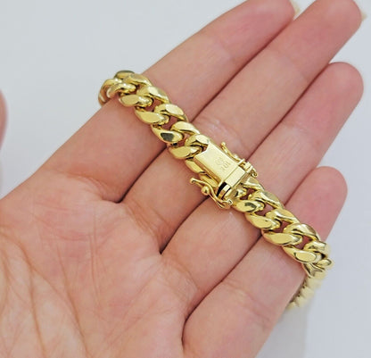 Real 10k Yellow Gold Bracelet 9mm Miami Cuban Link Men's 8.5" inch 10kt Unisex - Reva Jeweler