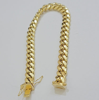 Real 10k Yellow Gold Bracelet 9mm Miami Cuban Link Men's 8.5" inch 10kt Unisex - Reva Jeweler