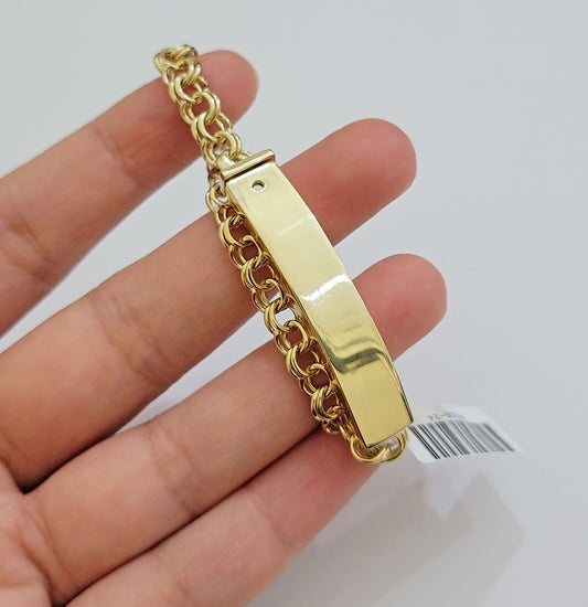Real 10k Yellow Gold Bracelet Chino ID Name Plate 6.25" SOLID LINK KIDS / Women - Reva Jeweler