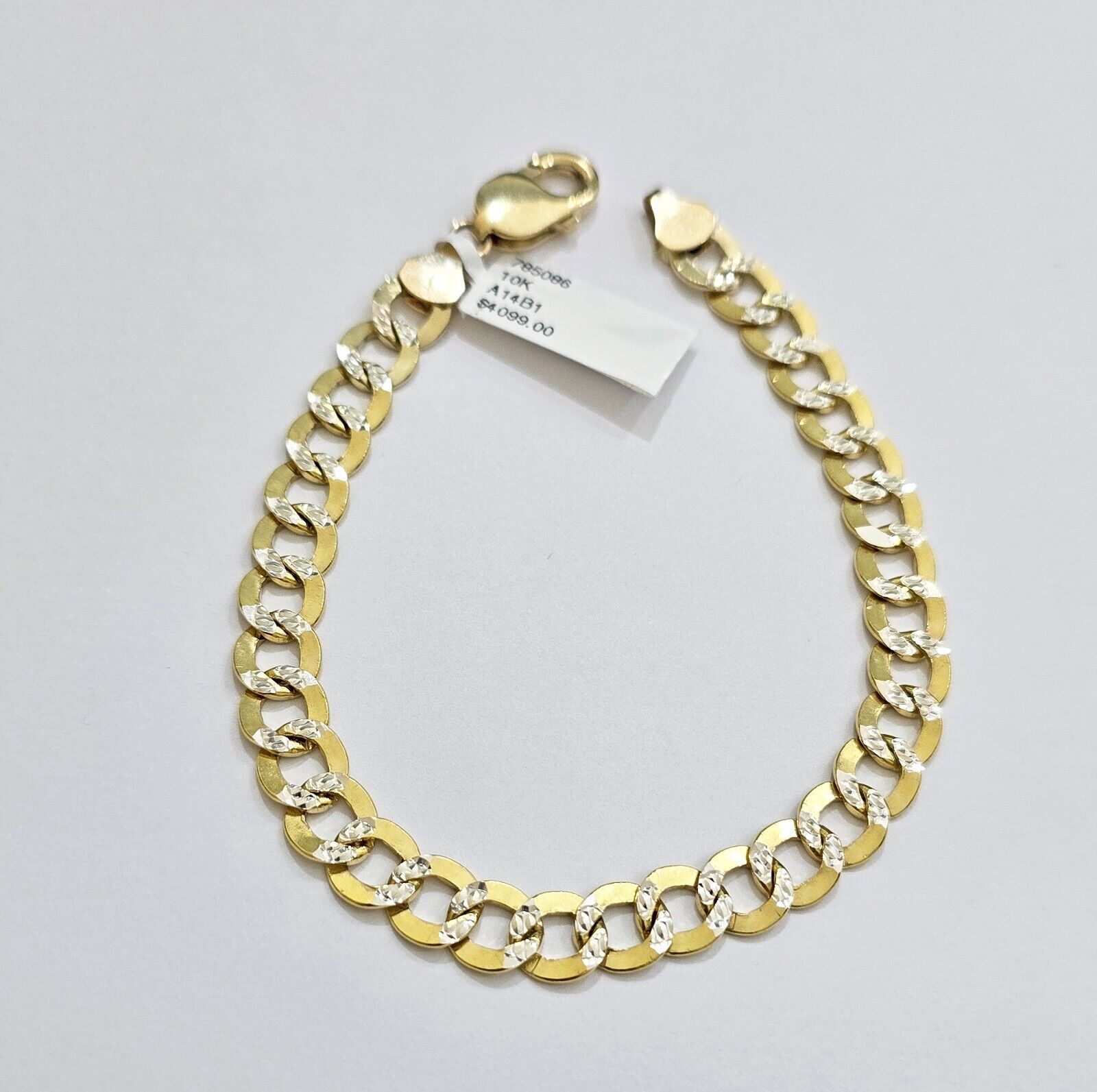 Real 10k Yellow Gold Bracelet Cuban Curb link 7mm 8 Inch Two - tone Cuts SOLID 10k - Reva Jeweler