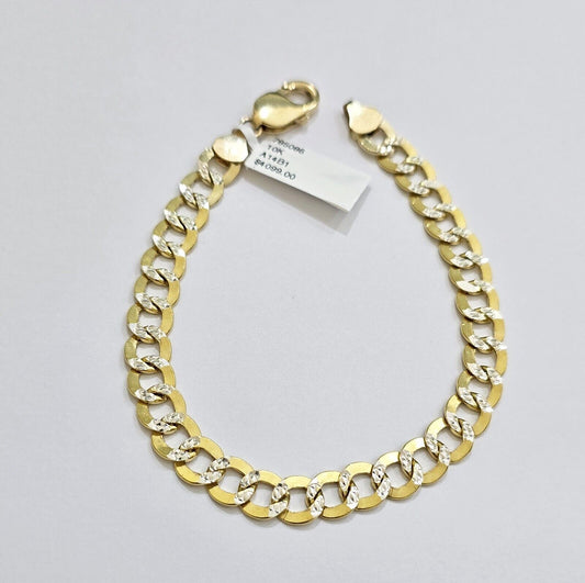 Real 10k Yellow Gold Bracelet Cuban Curb link 7mm 8 Inch Two - tone Cuts SOLID 10k - Reva Jeweler