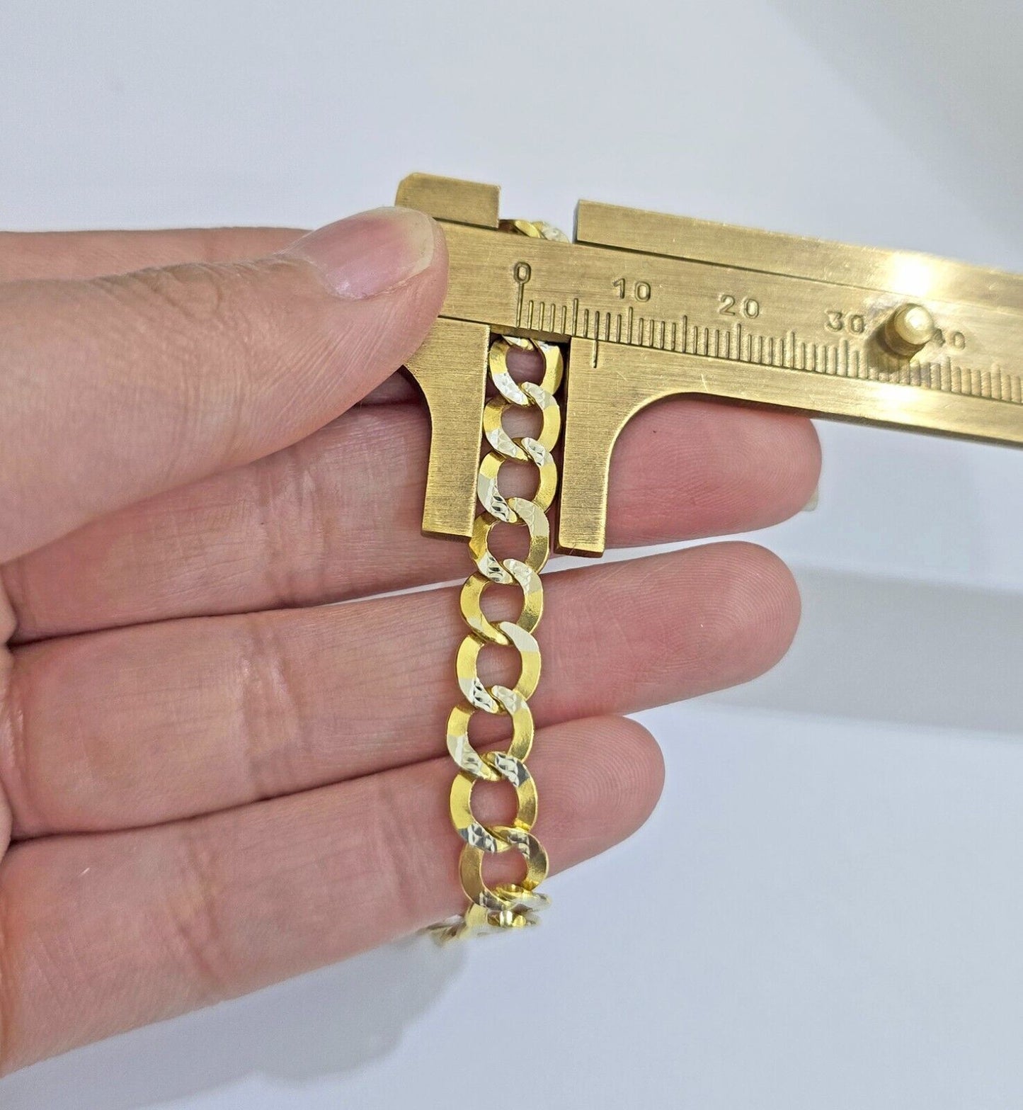 Real 10k Yellow Gold Bracelet Cuban Curb link 7mm 8 Inch Two - tone Cuts SOLID 10k - Reva Jeweler