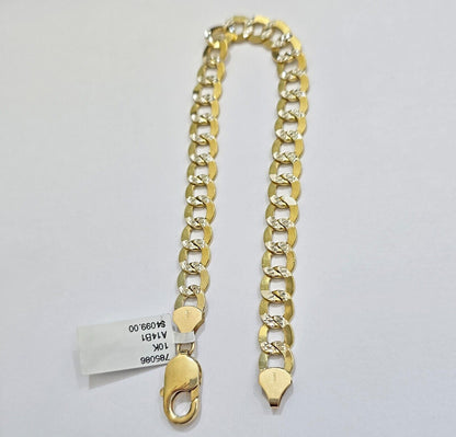 Real 10k Yellow Gold Bracelet Cuban Curb link 7mm 8 Inch Two - tone Cuts SOLID 10k - Reva Jeweler