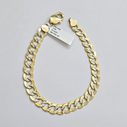 Real 10k Yellow Gold Bracelet Cuban Curb link 7mm 8 Inch Two - tone Cuts SOLID 10k - Reva Jeweler