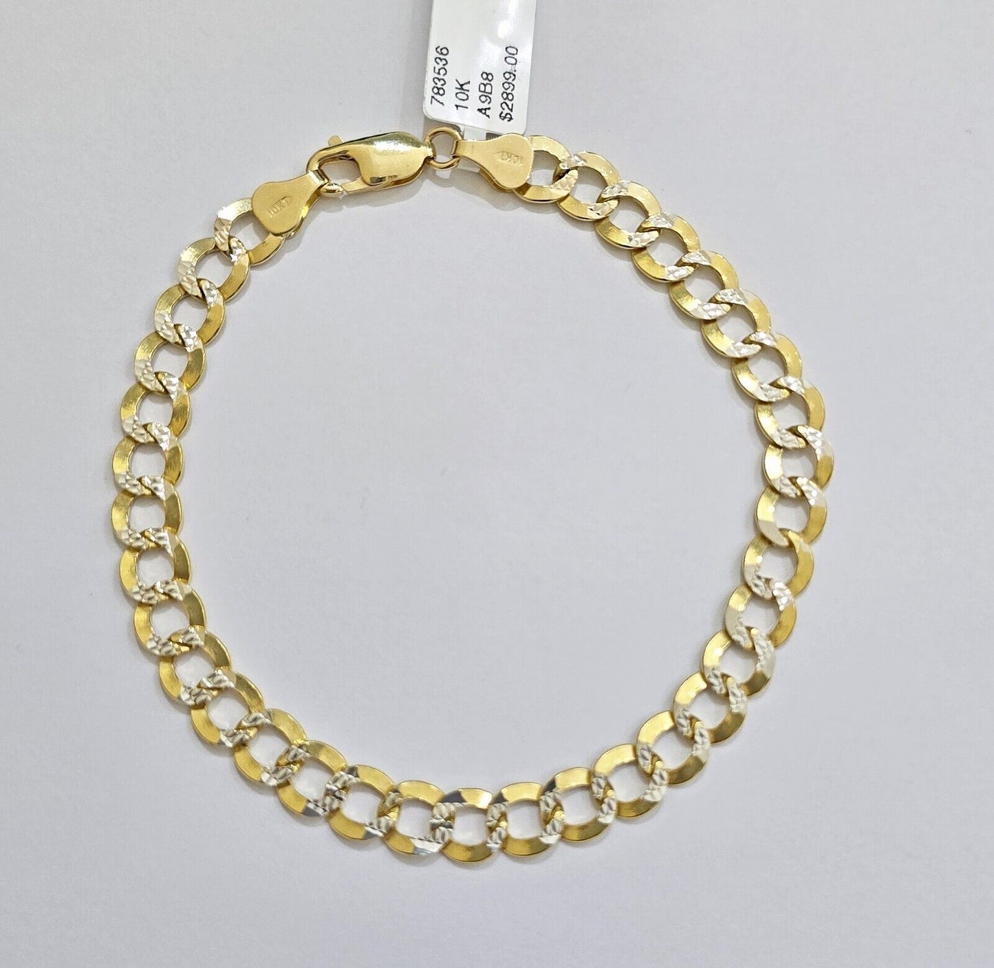 Real 10k Yellow Gold Bracelet Cuban Curb link 7mm 8 Inch Two - tone Cuts SOLID 10k - Reva Jeweler
