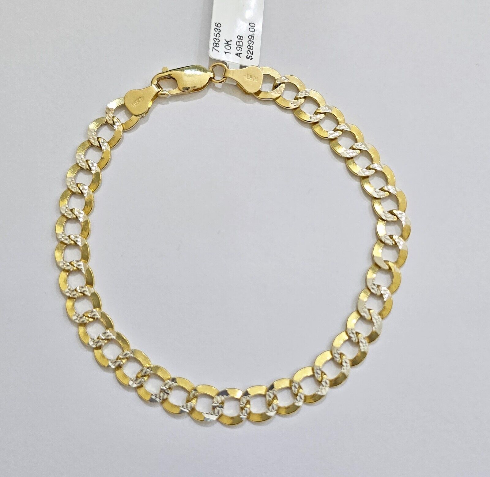 Real 10k Yellow Gold Bracelet Cuban Curb link 7mm 8 Inch Two - tone Cuts SOLID 10k - Reva Jeweler