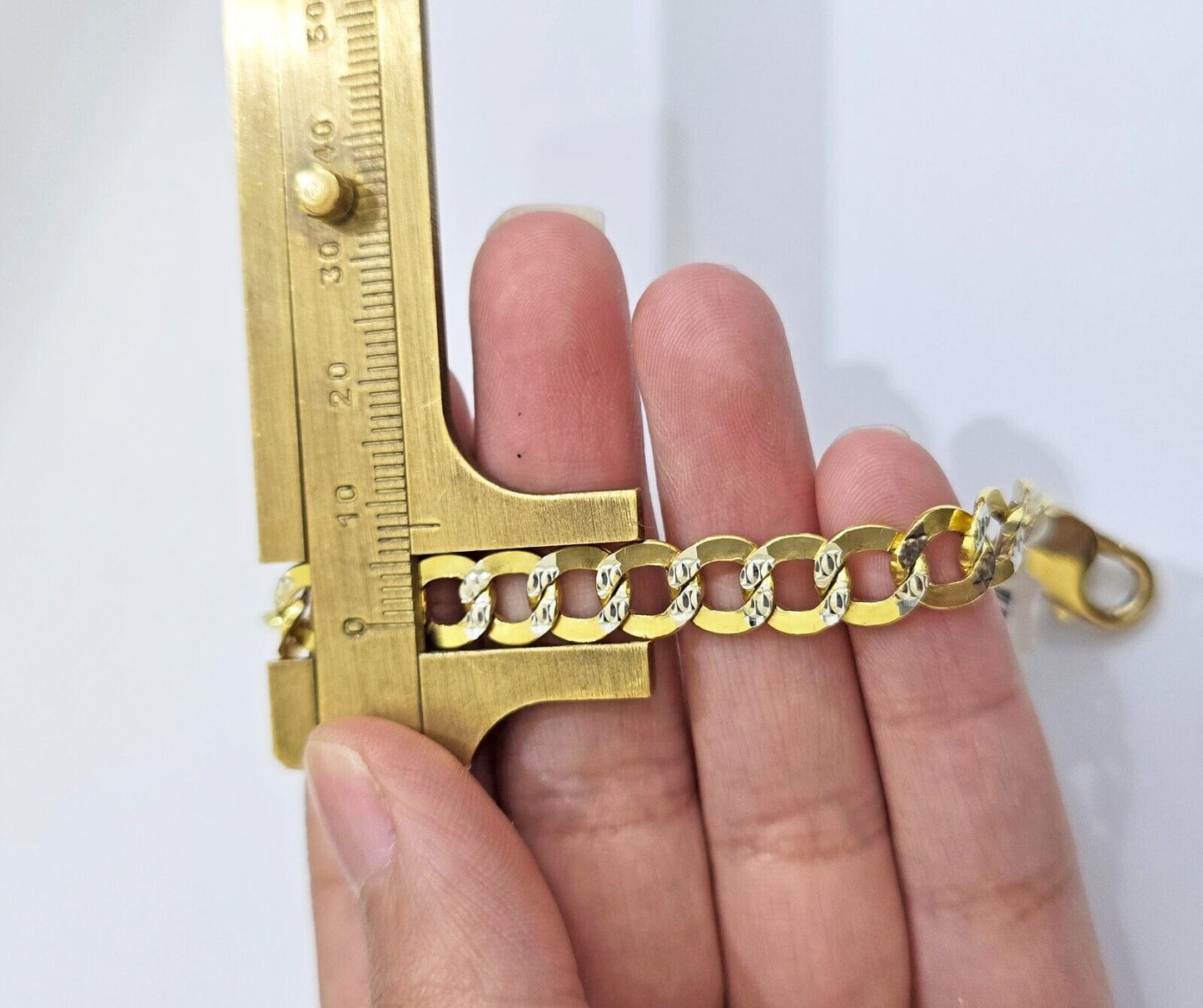Real 10k Yellow Gold Bracelet Cuban Curb link 8mm 8 Inch Two - tone Cut SOLID mens - Reva Jeweler