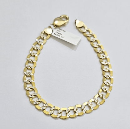 Real 10k Yellow Gold Bracelet Cuban Curb link 8mm 8 Inch Two - tone Cut SOLID mens - Reva Jeweler