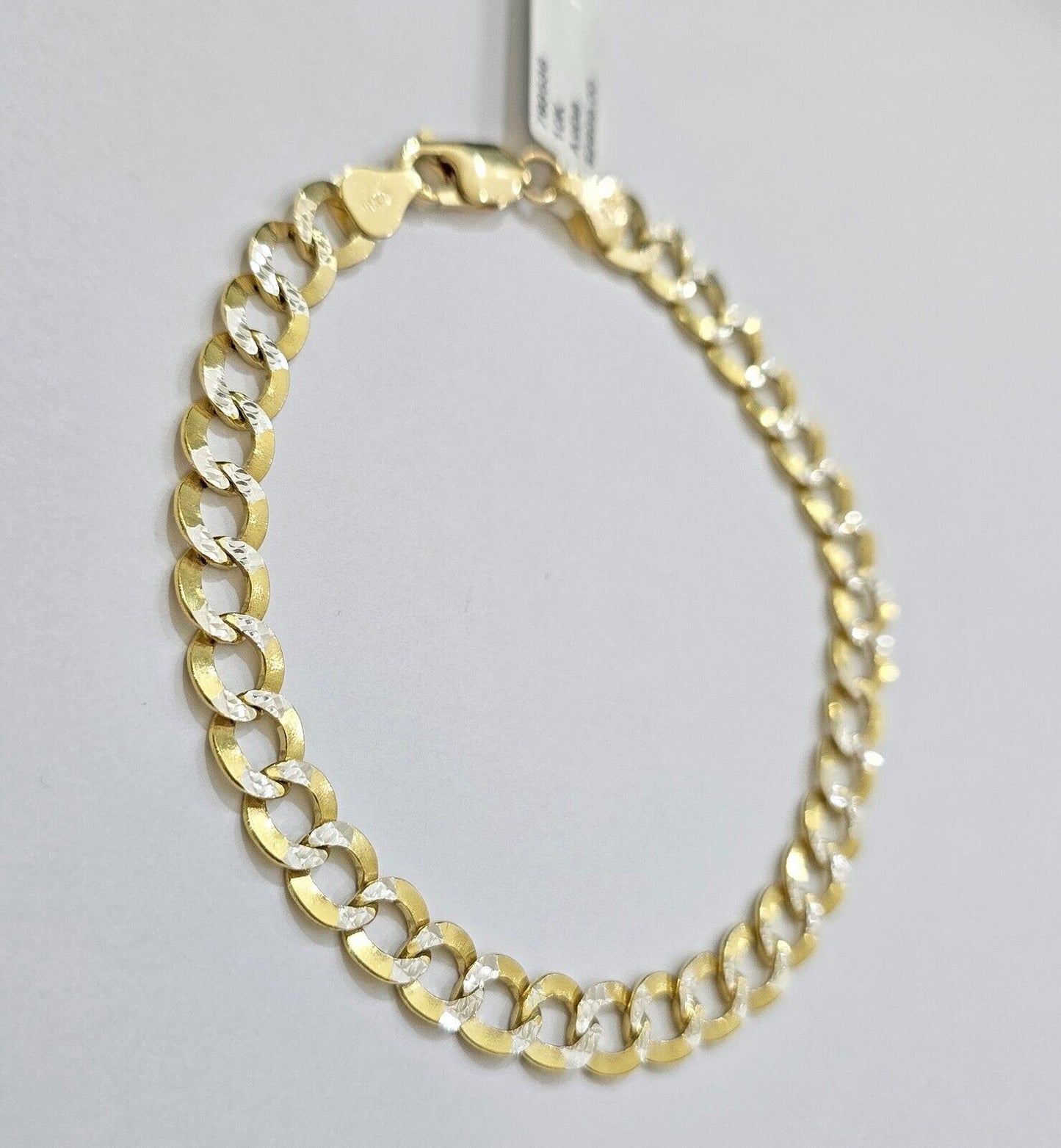 Real 10k Yellow Gold Bracelet Cuban Curb link 8mm 8 Inch Two - tone Cut SOLID mens - Reva Jeweler