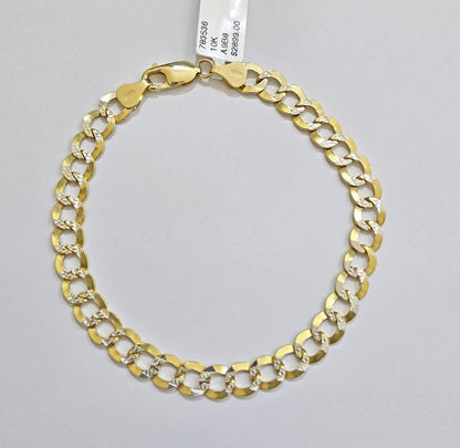 Real 10k Yellow Gold Bracelet Cuban Curb link 8mm 8.5" Two - tone Cuts SOLID 10k - Reva Jeweler