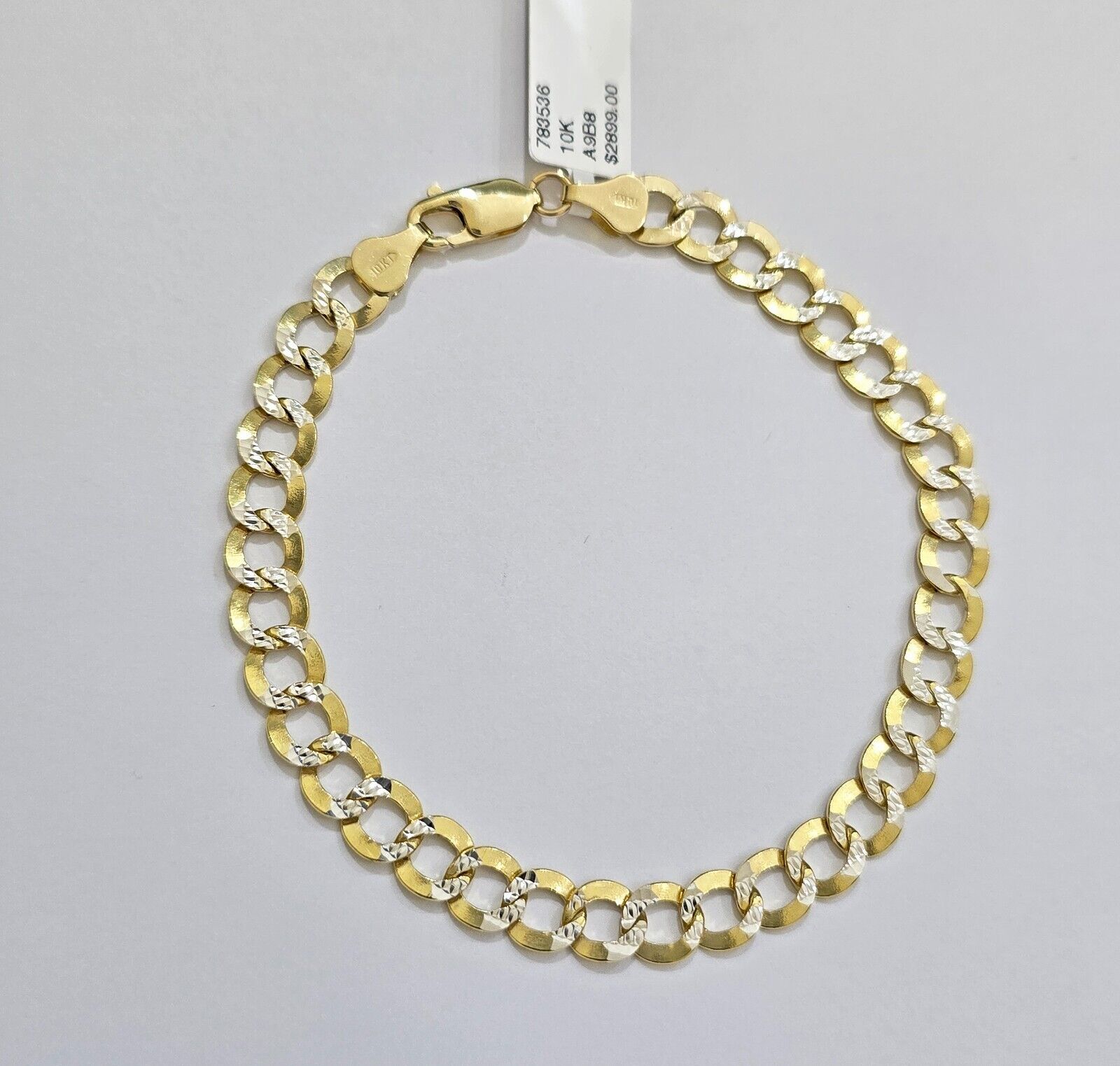 Real 10k Yellow Gold Bracelet Cuban Curb link 8mm 8.5" Two - tone Cuts SOLID 10k - Reva Jeweler