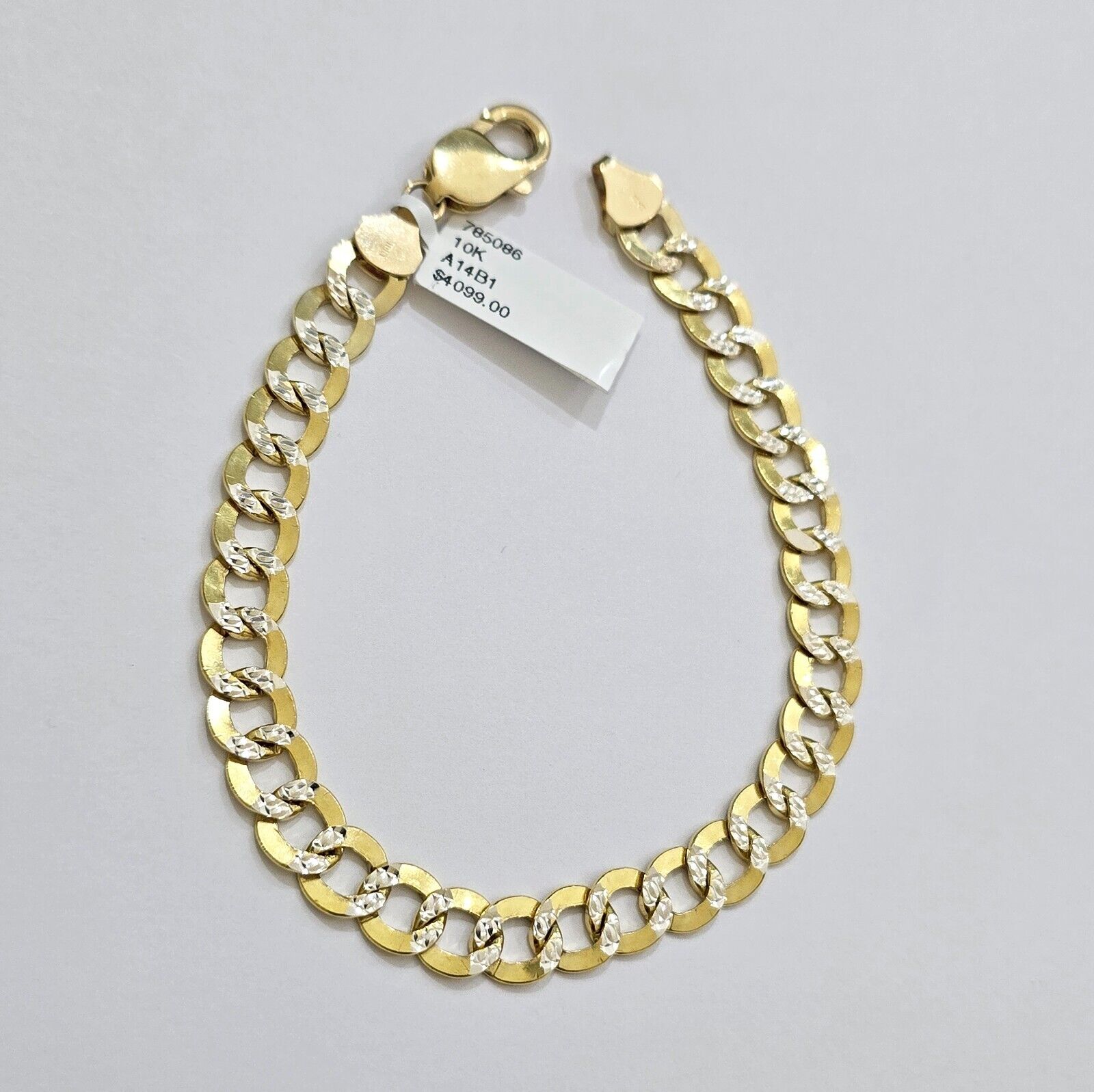 Real 10k Yellow Gold Bracelet Cuban Curb link 8mm 8.5" Two - tone Cuts SOLID 10k - Reva Jeweler