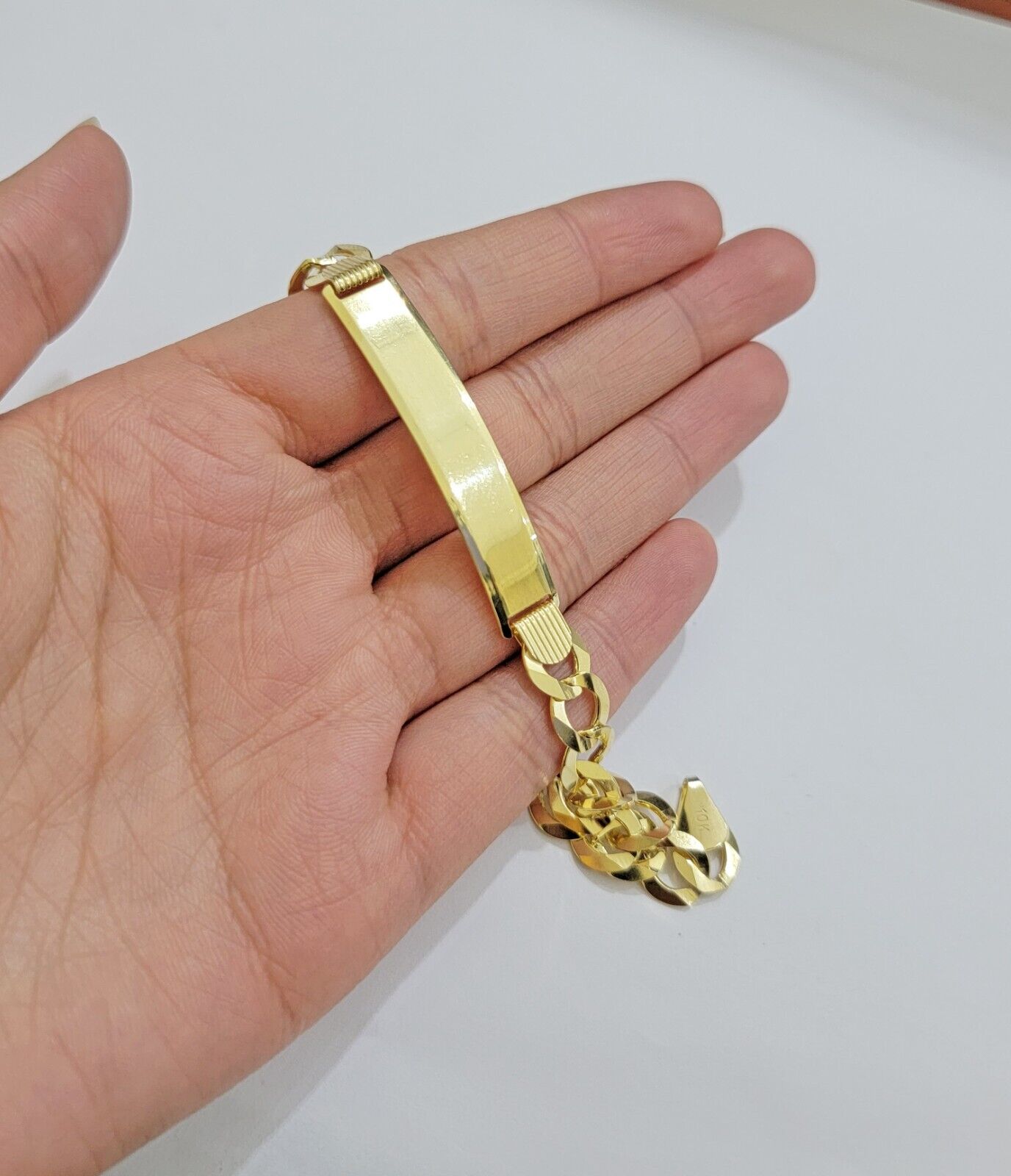 Real 10k Yellow Gold Bracelet ID Cuban Curb Link 9 mm 8.5 Inch Name Plate SOLID - Reva Jeweler