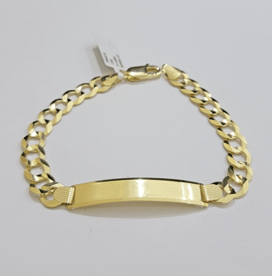 Real 10k Yellow Gold Bracelet ID Cuban Curb Link 9 mm 8.5 Inch Name Plate SOLID - Reva Jeweler