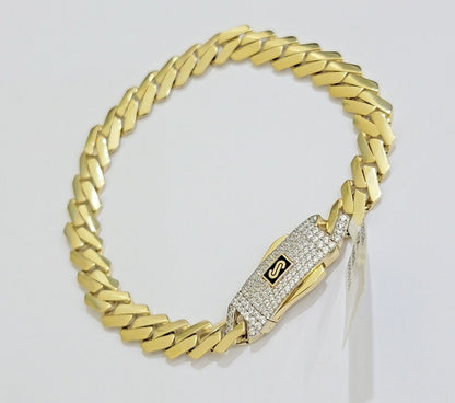 Real 10k Yellow Gold Bracelet Ladies 7.25 Inch 7mm Royal Monaco Cuban Link Women - Reva Jeweler