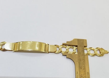 Real 10k Yellow Gold Bracelet Mens Cuban curb Link ID Name Plate Solid 13mm 9" - Reva Jeweler