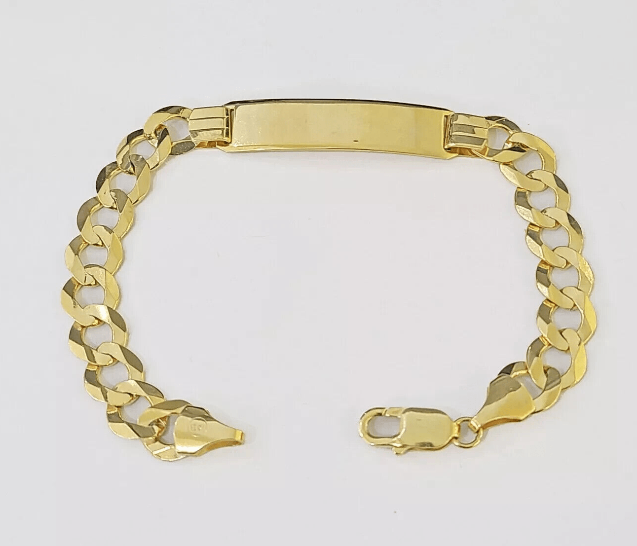 Real 10k Yellow Gold Bracelet Mens Cuban curb Link ID Name Plate Solid 13mm 9" - Reva Jeweler