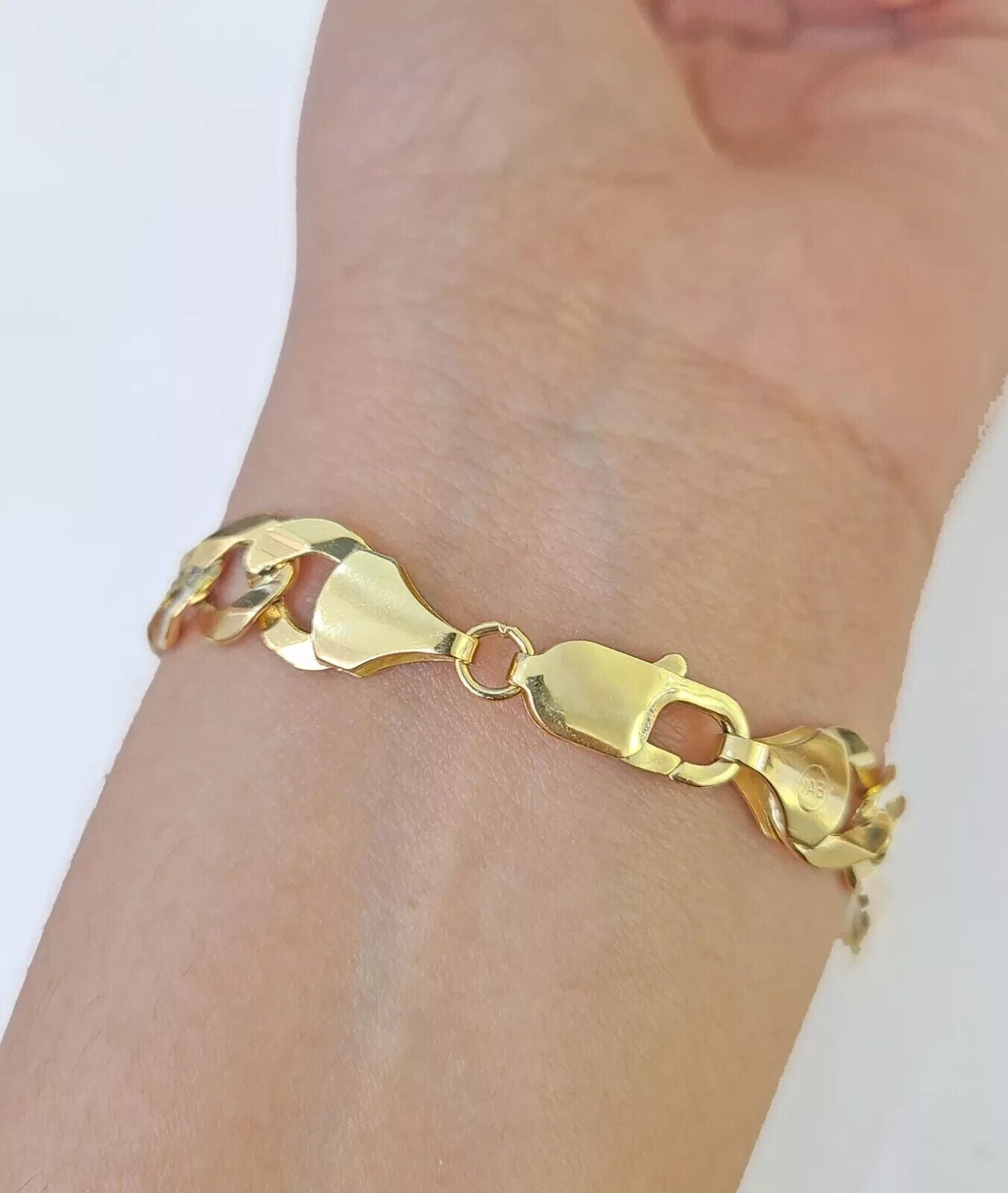 Real 10k Yellow Gold Bracelet Mens Cuban curb Link ID Name Plate Solid 13mm 9" - Reva Jeweler