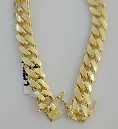 Real 10k Yellow Gold Bracelet Miami Cuban Link 11mm 8" 10kt Strong SOLID LINKS - Reva Jeweler