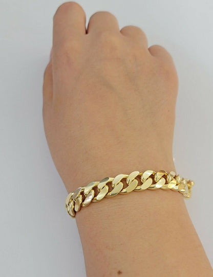 Real 10k Yellow Gold Bracelet Miami Cuban Link 11mm 8" 10kt Strong SOLID LINKS - Reva Jeweler