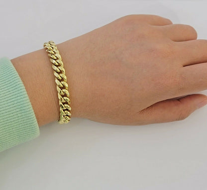 Real 10k Yellow Gold Bracelet Miami Cuban Link 6mm - 13mm 8" Inch Mens 10kt ,Chain - Reva Jeweler