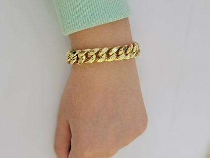 Real 10k Yellow Gold Bracelet Miami Cuban Link 6mm - 13mm 8" Inch Mens 10kt ,Chain - Reva Jeweler