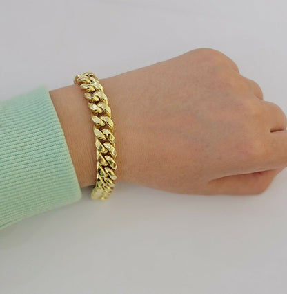 Real 10k Yellow Gold Bracelet Miami Cuban Link 6mm - 13mm 8" Inch Mens 10kt ,Chain - Reva Jeweler