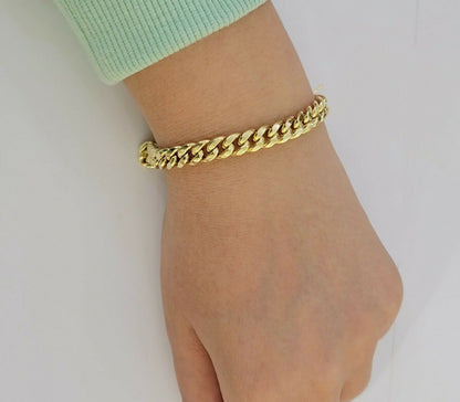 Real 10k Yellow Gold Bracelet Miami Cuban Link 6mm - 13mm 8" Inch Mens 10kt ,Chain - Reva Jeweler