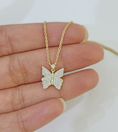 Real 10k Yellow Gold Butterfly Pendant Chain Necklace Set Women - Reva Jeweler