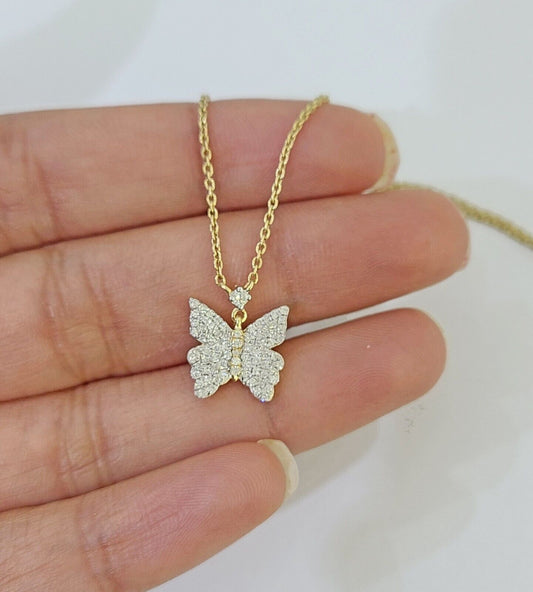 Real 10k Yellow Gold Butterfly Pendant Chain Necklace Set Women - Reva Jeweler