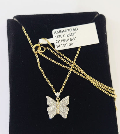 Real 10k Yellow Gold Butterfly Pendant Chain Necklace Set Women - Reva Jeweler